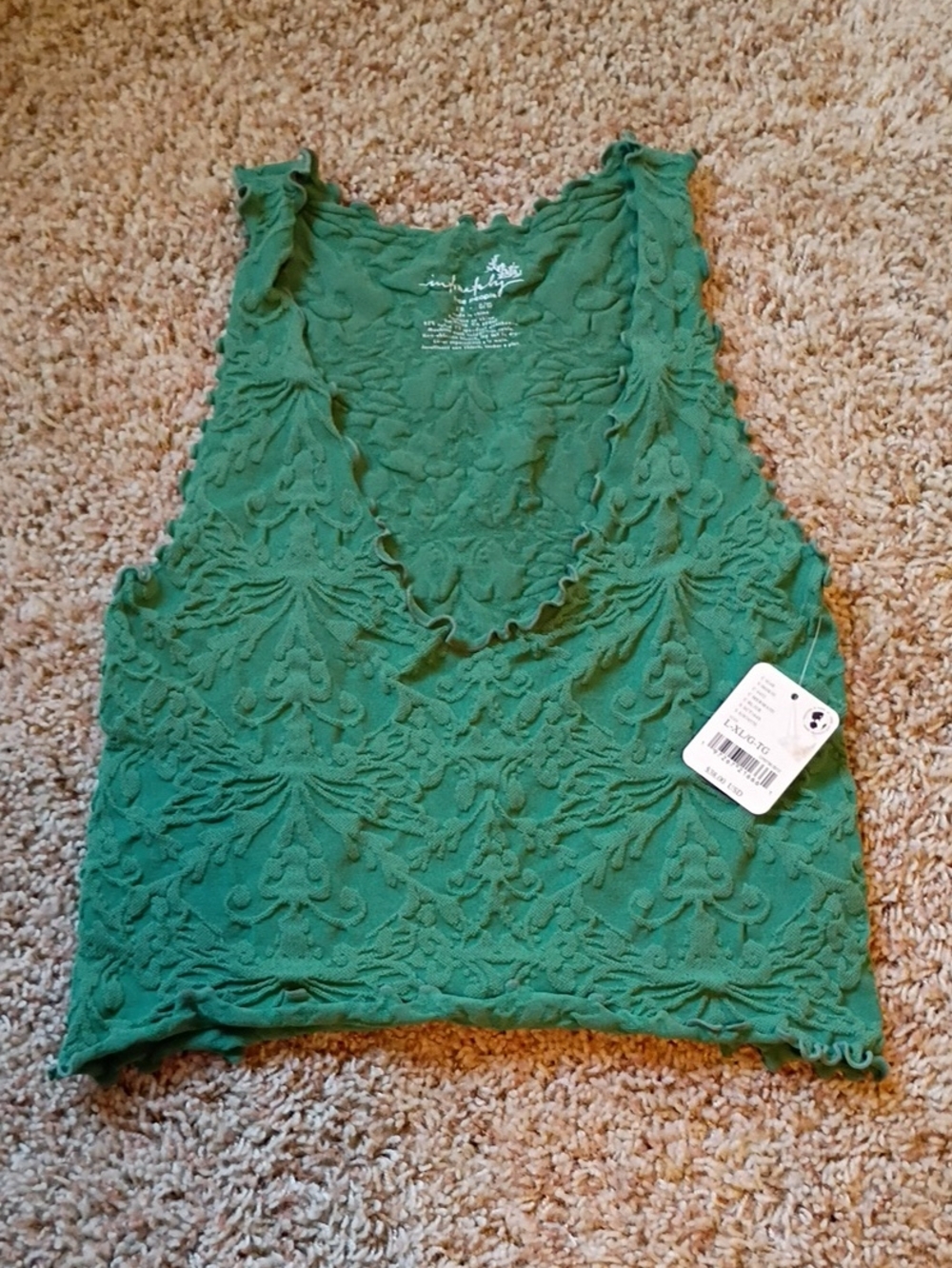 Intimately By Free People Miss Me Green Textured Ruffle V-Neck Tank Top